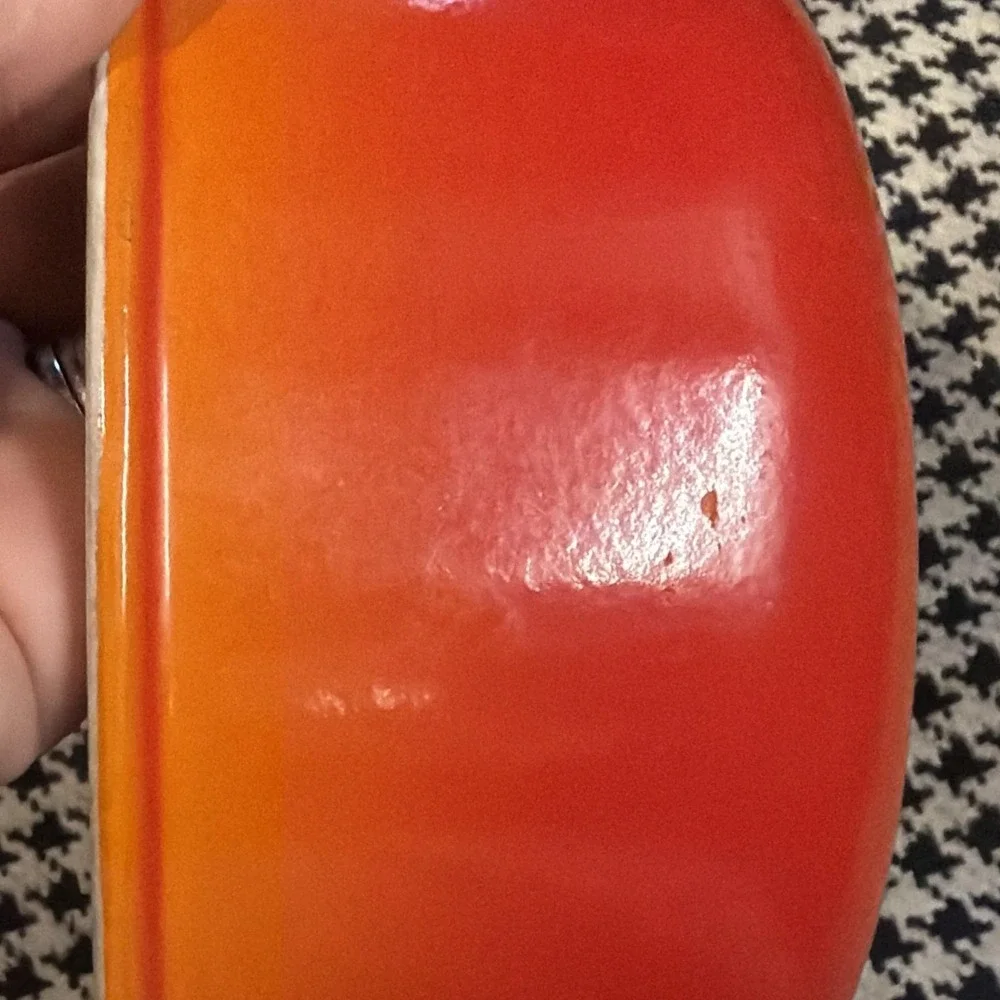 Vintage Descoware Flame Ombre Orange Enameled Cast Iron Saucepan w/‎ Lid FE 18